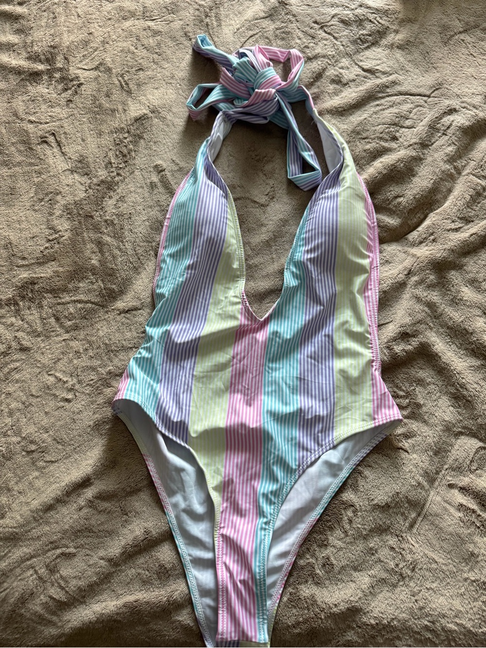 Women’s Pastel Stripe One-Piece Swimsuit - Pink, Blue, Lavender, Mint size L